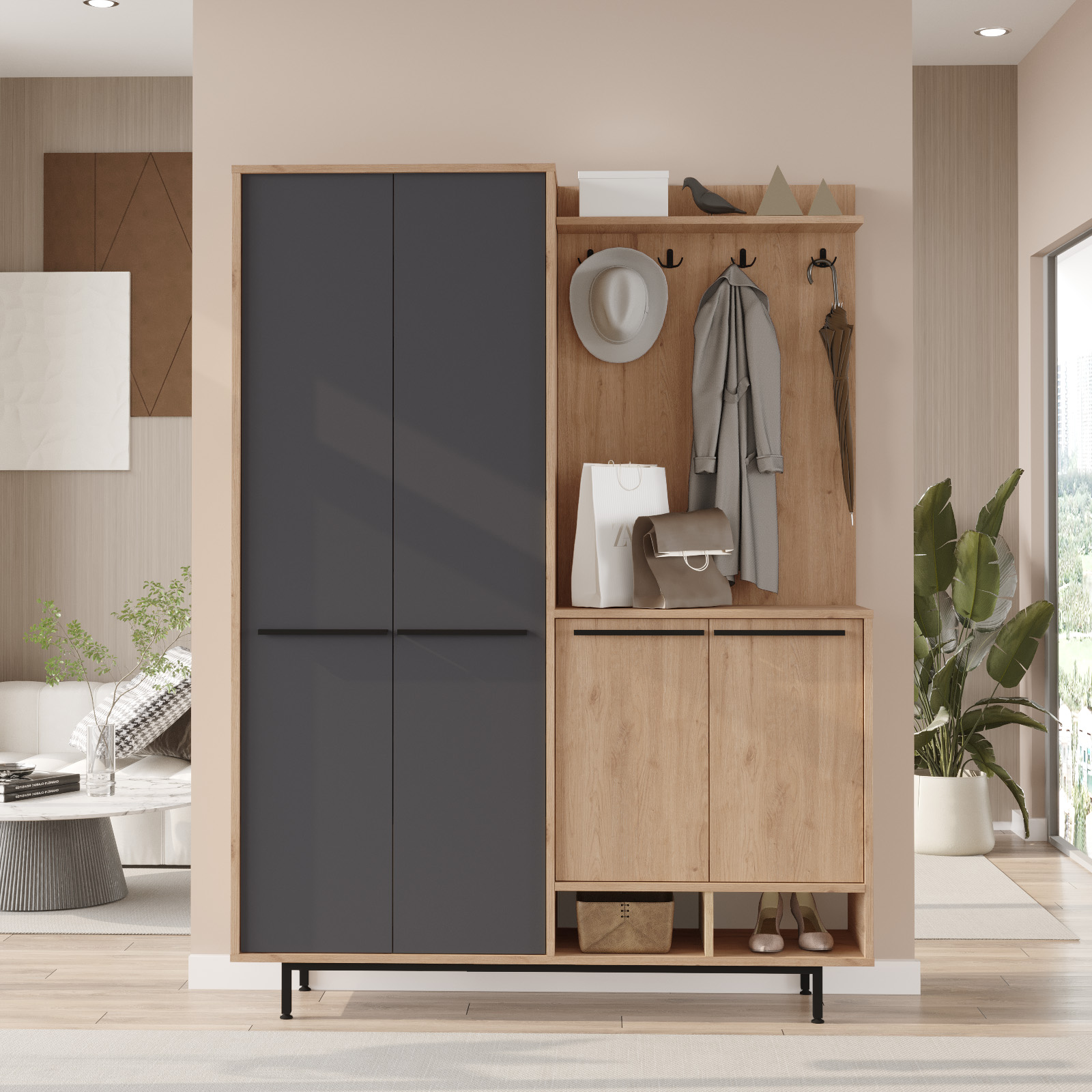 Carmen Portmanto Vestiyer Ayakkabılık Metal Ayaklı Sepet-Antrasit CAR1-SA