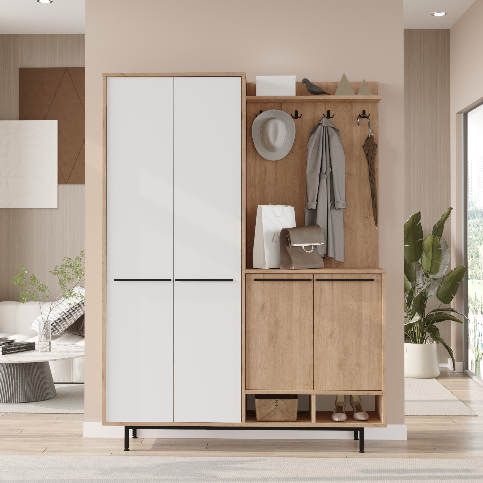 Carmen Portmanto Vestiyer Ayakkabılık Metal Ayaklı Sepet-Beyaz CAR1-SW