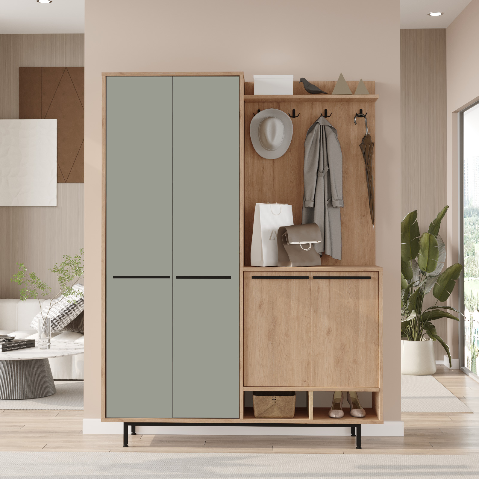 Carmen Portmanto Vestiyer Ayakkabılık Metal Ayaklı Sepet-Ihlamur Yeşili CAR1-SY