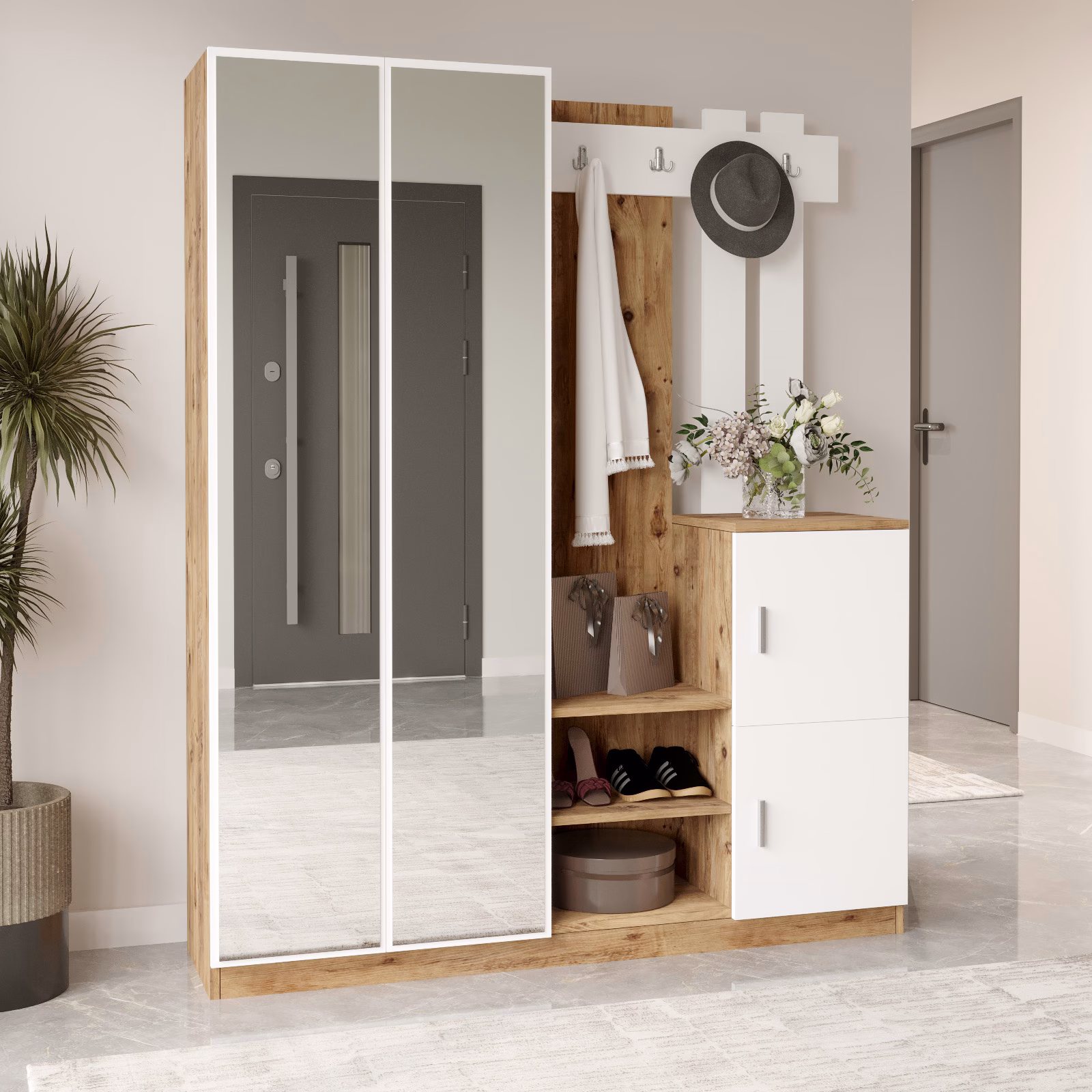 Jade Vestiyer Portmanto Ayakkabılık Çam-Beyaz JAD8-AW