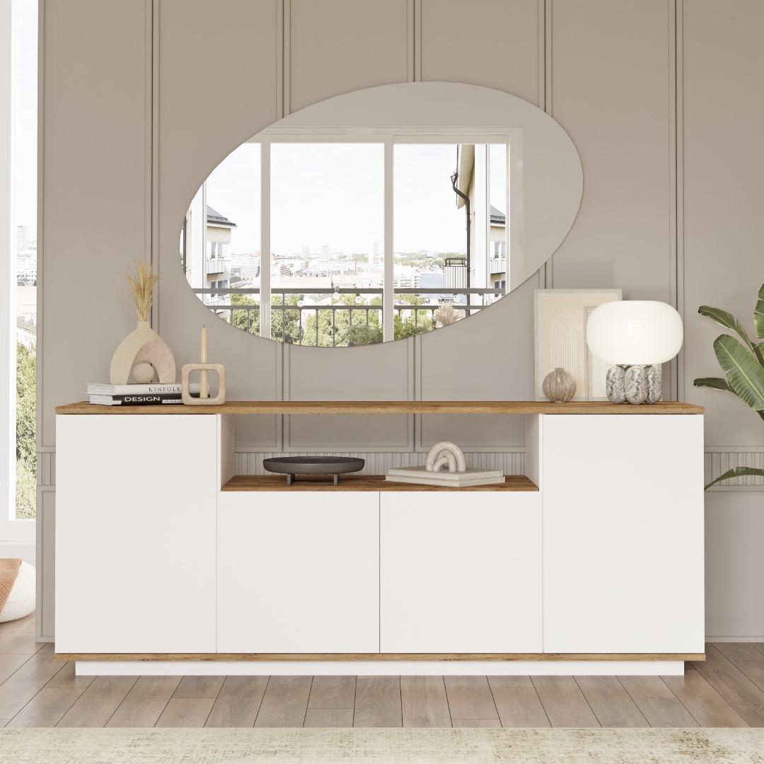Aven Konsol 4 Kapaklı Raflı 180cm Çam-beyaz AVE15-AW