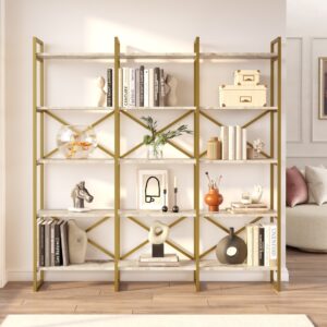 Atlantis 175cm  Gold Metal Kitaplık 5 Raflı Geniş 3 Bölme Mermer Desen ATL6-GE